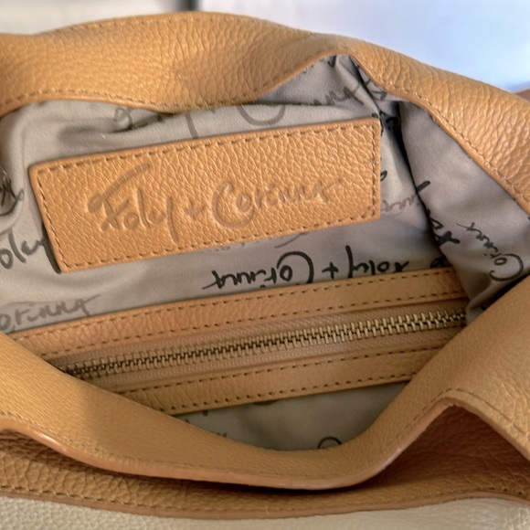 Foley & Corrina cross body clutch bag cream and pumpkin colored pebble leather. - Picture 7 of 8
